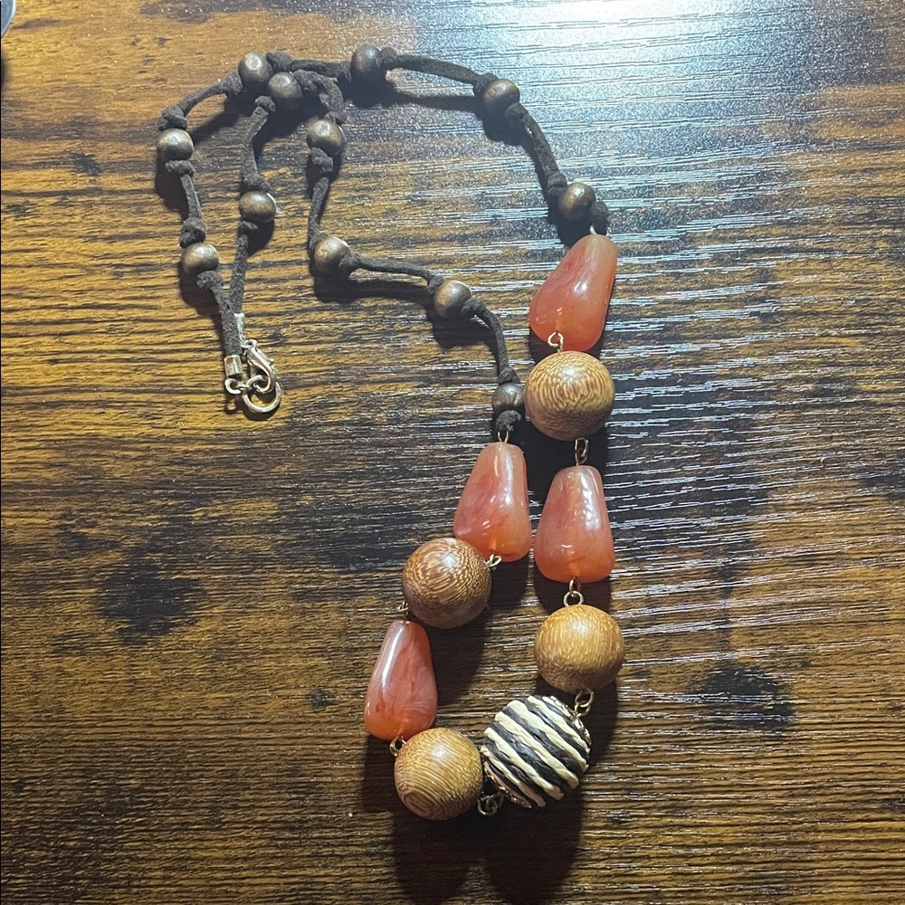 Elegant Brown and Orange Beaded Necklace, 11” long
